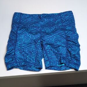 Blue Patterned Athletic Bike Shorts For Women